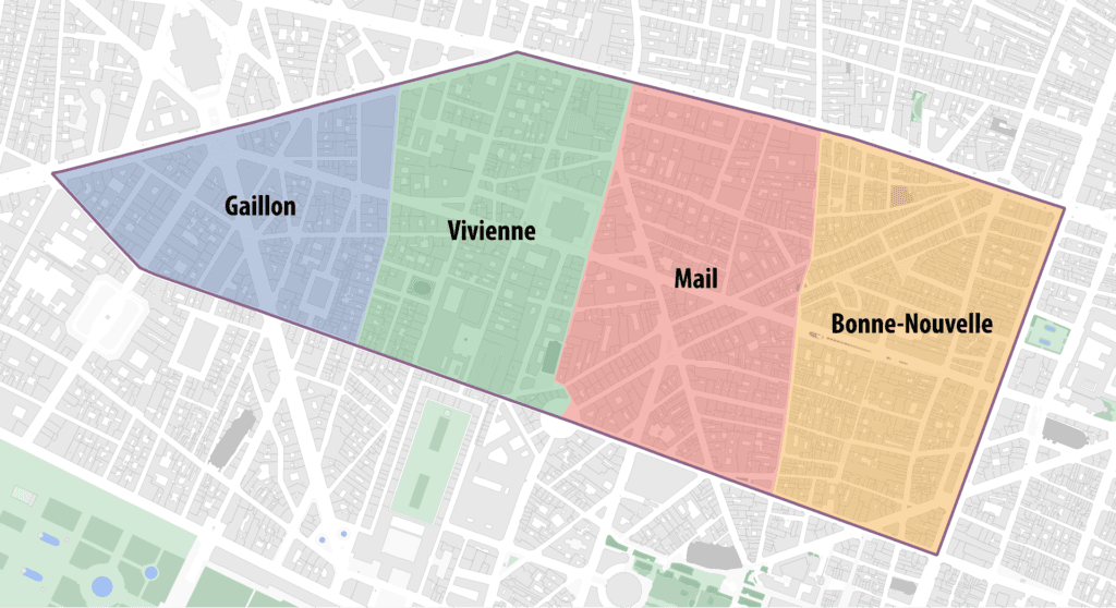 Carte des quartiers du 2e arrondissement de Paris (Gaillon, Vivienne, Mail, Bonne-Nouvelle)